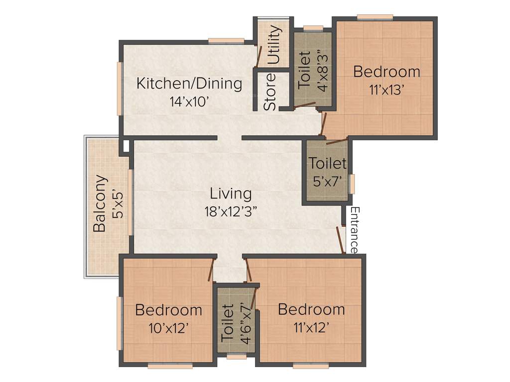 Bagad Vasant Vihar (3BHK+3T (1,320 sq ft) 1320 sq ft)