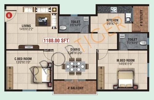 Divya SLV Ratnagiri Enclave (2BHK+2T (1,188 sq ft) 1188 sq ft)