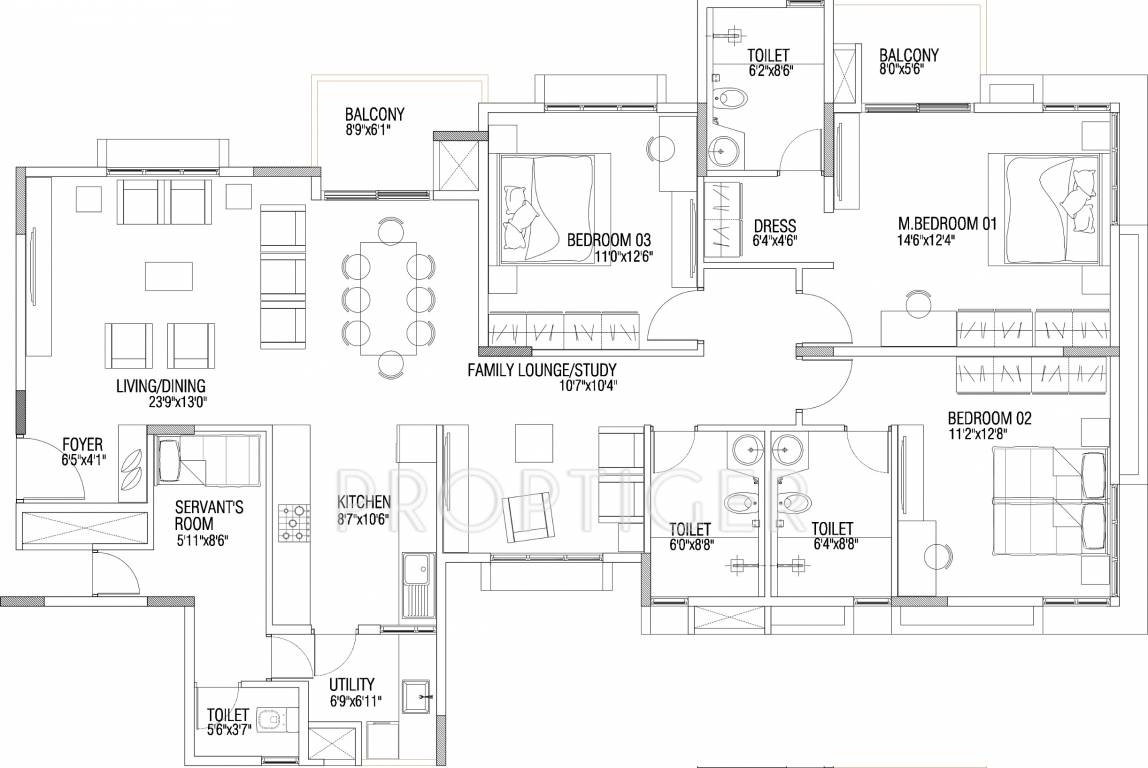 Vaswani Brentwood (3BHK+4T (1,958 sq ft) + Servant Room 1958 sq ft)