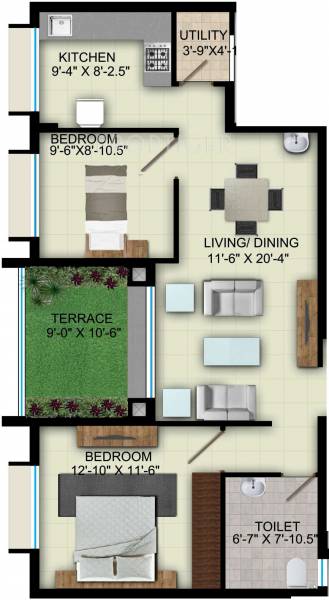 Mount Raindrop (2BHK+1T (792 sq ft) 792 sq ft)