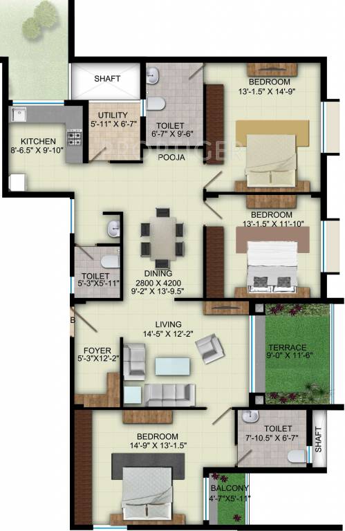 Mount Raindrop (3BHK+3T (1,903 sq ft) 1903 sq ft)