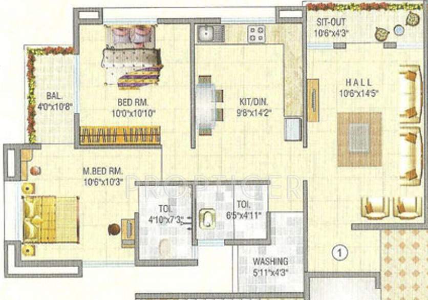 Khabiya Group Heights (2BHK+2T (1,114 sq ft) 1114 sq ft)