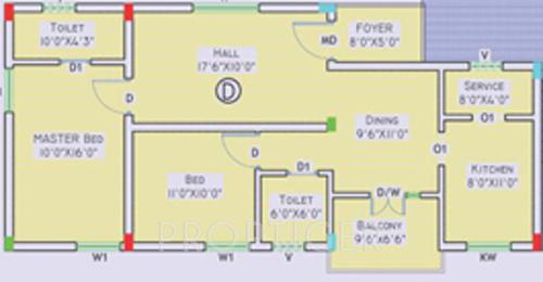 Aries Shama Homes Floor Plan (2BHK+2T (1,040 sq ft) 1040 sq ft)