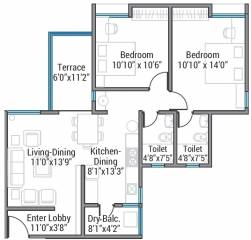 Atria Dhanashree Aashiyana (2BHK+2T (1,018 sq ft) 1018 sq ft)
