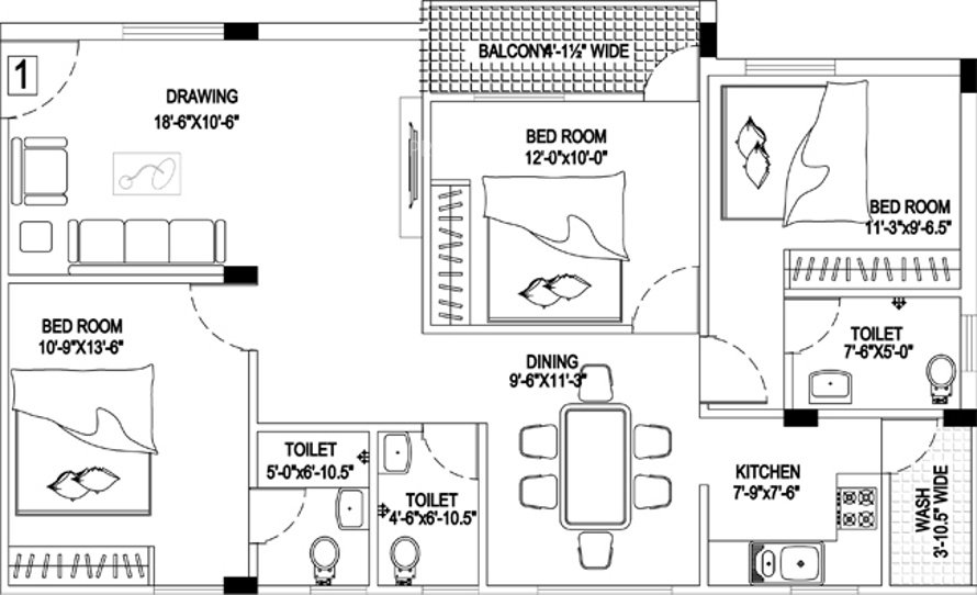 Trishala Luxor Apartments (3BHK+3T (1,604 sq ft) 1604 sq ft)