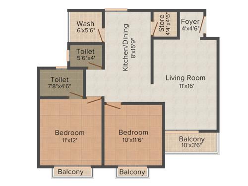 Ananta Lifestyle (2BHK+2T (1,150 sq ft) 1150 sq ft) Ananta Lifestyle (2BHK+2T (1,150 sq ft) 1150 sq ft)