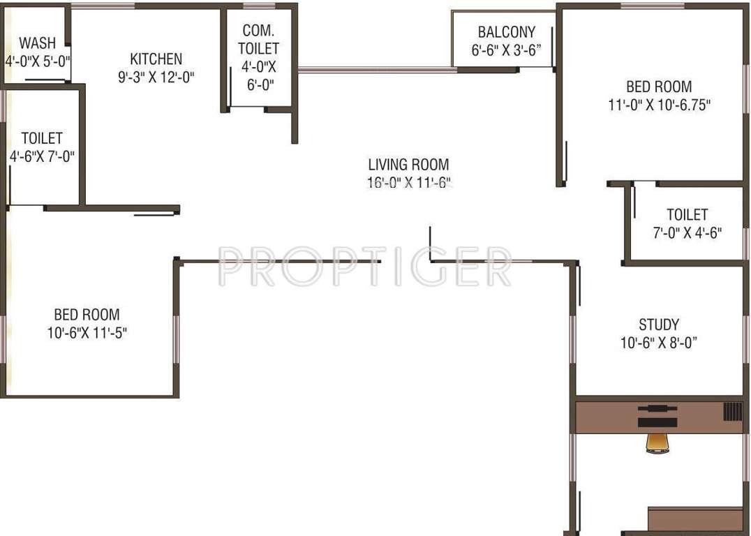M P Developers Ahmed Park Phase II Floor Plan (3BHK+3T)