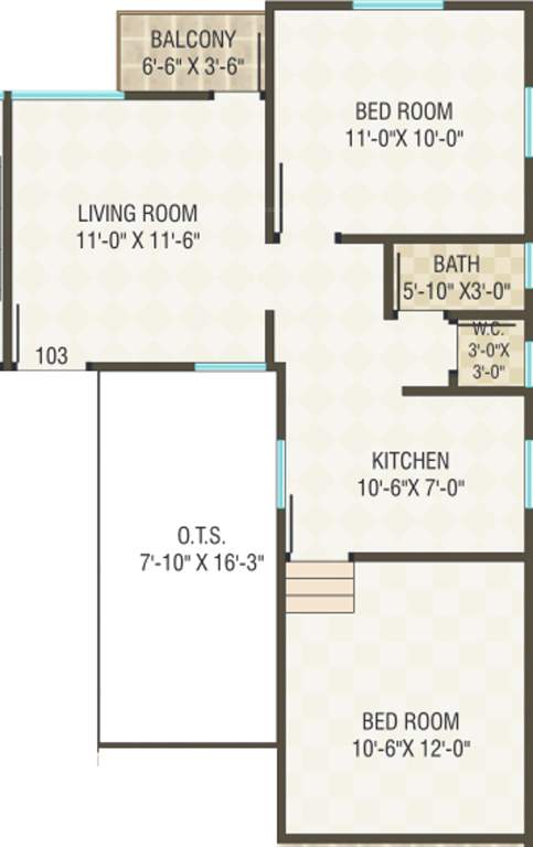 M P Developers Ahmed Park Phase II Floor Plan (2BHK+2T)