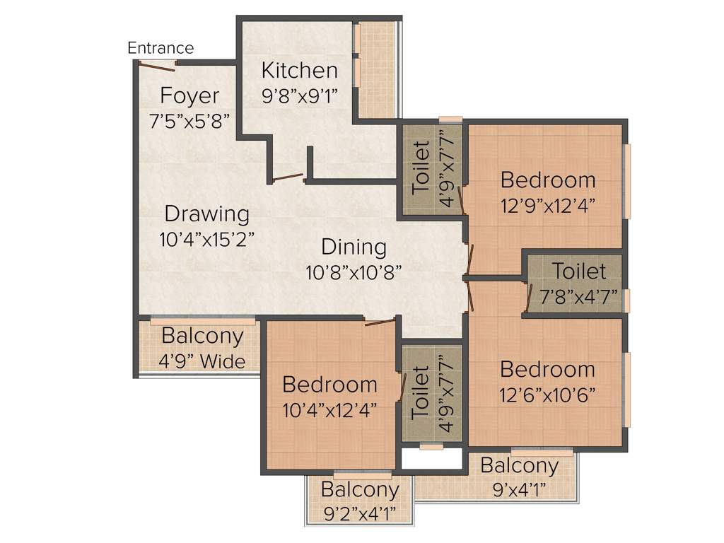 ABAD The Chancellor (3BHK+3T (1,620 sq ft) 1620 sq ft)