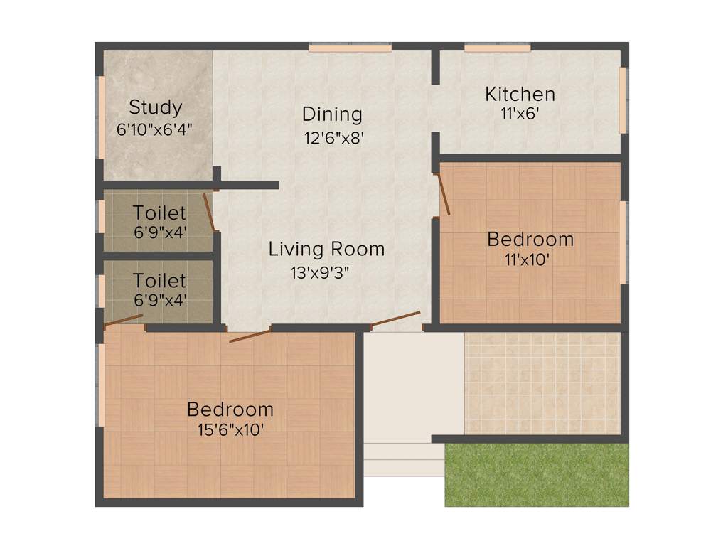 SG Bloom Avenue (2BHK+2T (950 sq ft)   Study Room 950 sq ft)