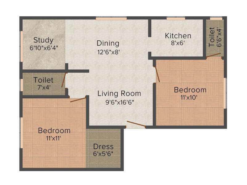 SG Bloom Avenue (2BHK+2T (860 sq ft)   Study Room 860 sq ft)