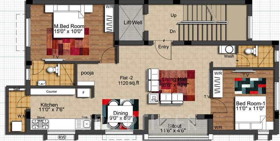 SG Bloom Avenue (2BHK+2T (1,120 sq ft)   Pooja Room 1120 sq ft)