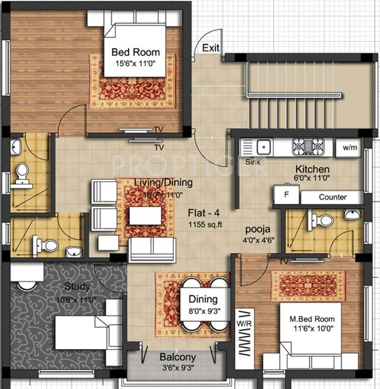 SG Bloom Avenue (2BHK+3T (1,354 sq ft)   Study Room 1354 sq ft)