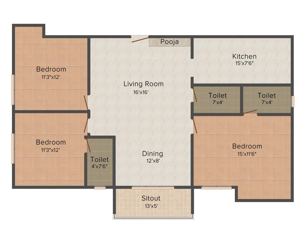 SG Bloom Avenue (3BHK+3T (1,495 sq ft) 1495 sq ft)
