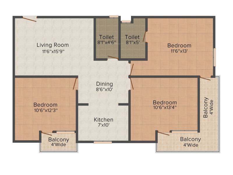 Realtyvision 4th Avenue (3BHK+2T (1,305 sq ft) 1305 sq ft)