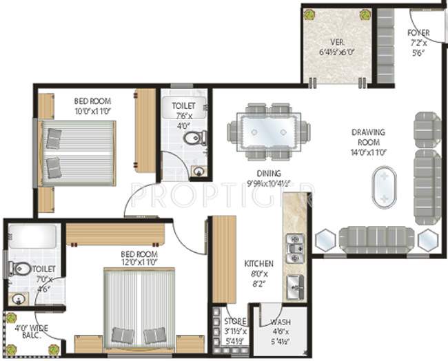 Ramesh Patel Builders Omkara Residency (2BHK+2T (1,105 sq ft) 1105 sq ft)