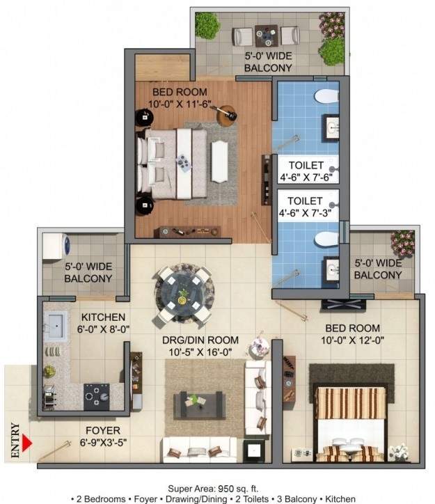 JM Florence (2BHK+2T (950 sq ft) 950 sq ft)