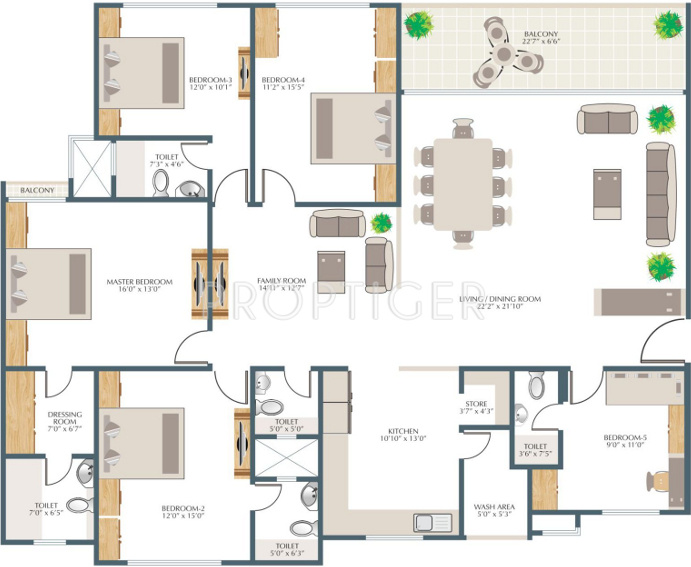 3108 sq ft 5 BHK Floor Plan Image Alembic Samsara