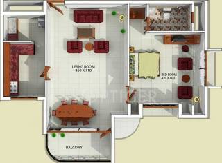 BCG Residency Towers Floor Plan (1BHK+1T (1,145 sq ft) 1145 sq ft)