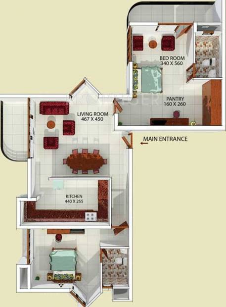 BCG Residency Towers Floor Plan (2BHK+2T (1,623 sq ft) 1623 sq ft)