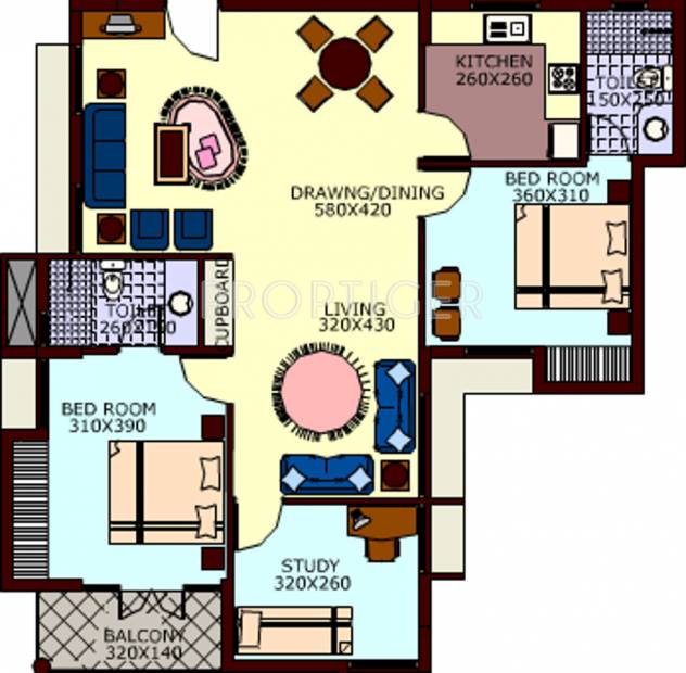 Chakolas Orange Park Floor Plan (2BHK+2T (1,336 sq ft) + Study Room 1336 sq ft)