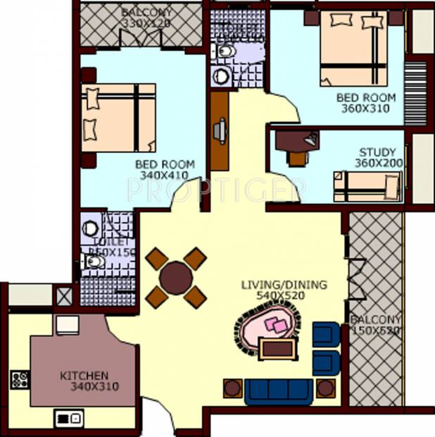 Chakolas Orange Park Floor Plan (2BHK+2T (1,404 sq ft) + Study Room 1404 sq ft)