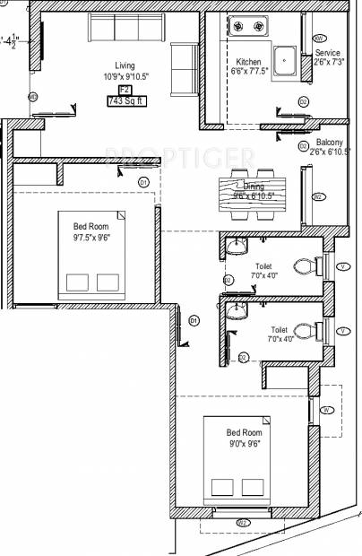 G S Garden (2BHK+2T (743 sq ft) 743 sq ft)