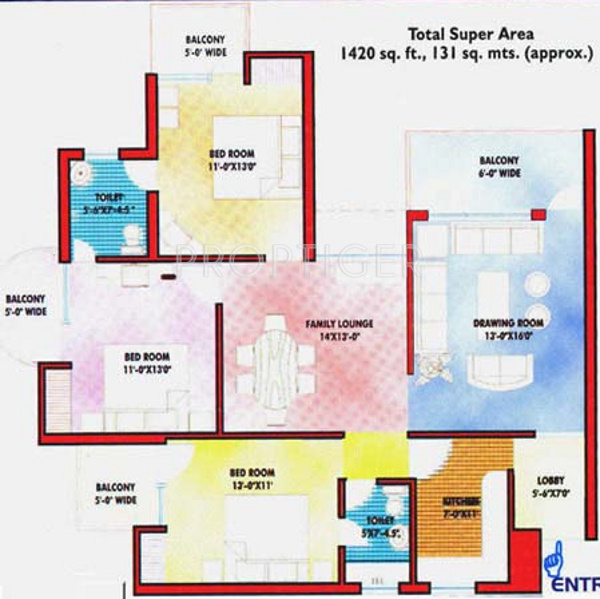 Greater Kanishka Towers (3BHK+2T (1,420 sq ft) 1420 sq ft)