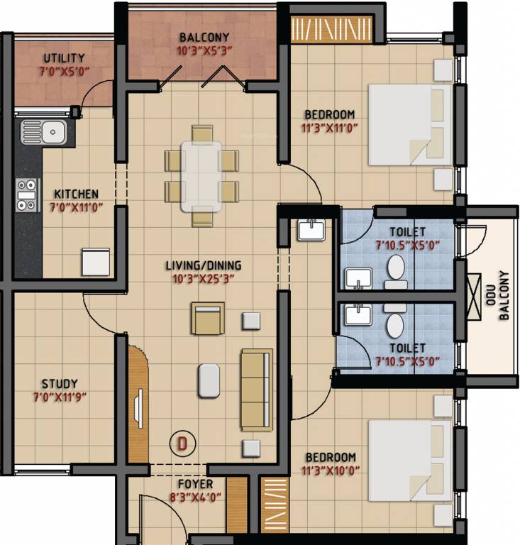 Green Vistas Prakrriti (2BHK+2T (1,319 sq ft) + Study Room 1319 sq ft)