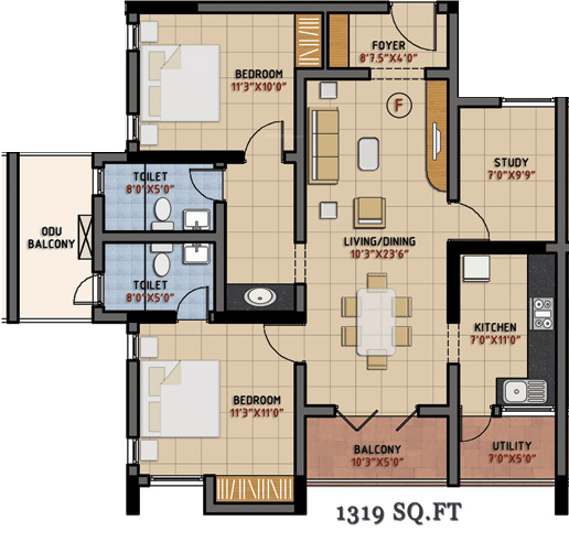 Green Vistas Prakrriti (2BHK+2T (1,319 sq ft) + Study Room 1319 sq ft)