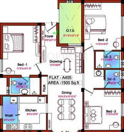 Green Valleys Square (3BHK+3T (1,500 sq ft) 1500 sq ft)