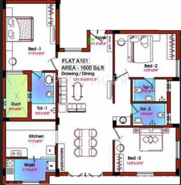 Green Valleys Square (3BHK+3T (1,600 sq ft) 1600 sq ft)