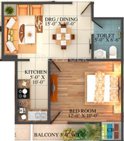  Tower (1BHK+1T (550 sq ft) 550 sq ft)