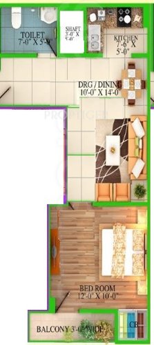  Tower (1BHK+1T (500 sq ft) 500 sq ft)