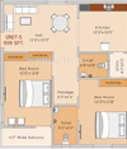 Adishakti Tripasuri Floor Plan (2BHK+2T (999 sq ft) 999 sq ft)
