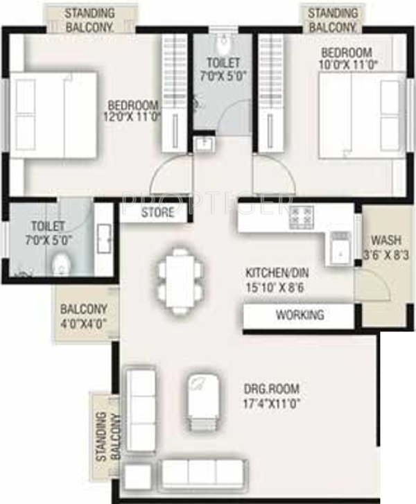 Kailash Shikhar (2BHK+2T (1,153 sq ft) 1153 sq ft)