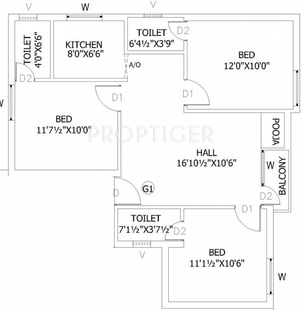 SKC Snat Residency (3BHK+3T (1,135 sq ft)   Pooja Room 1135 sq ft)