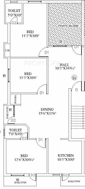 SKC Homes (3BHK+2T (1,260 sq ft)   Pooja Room 1260 sq ft)
