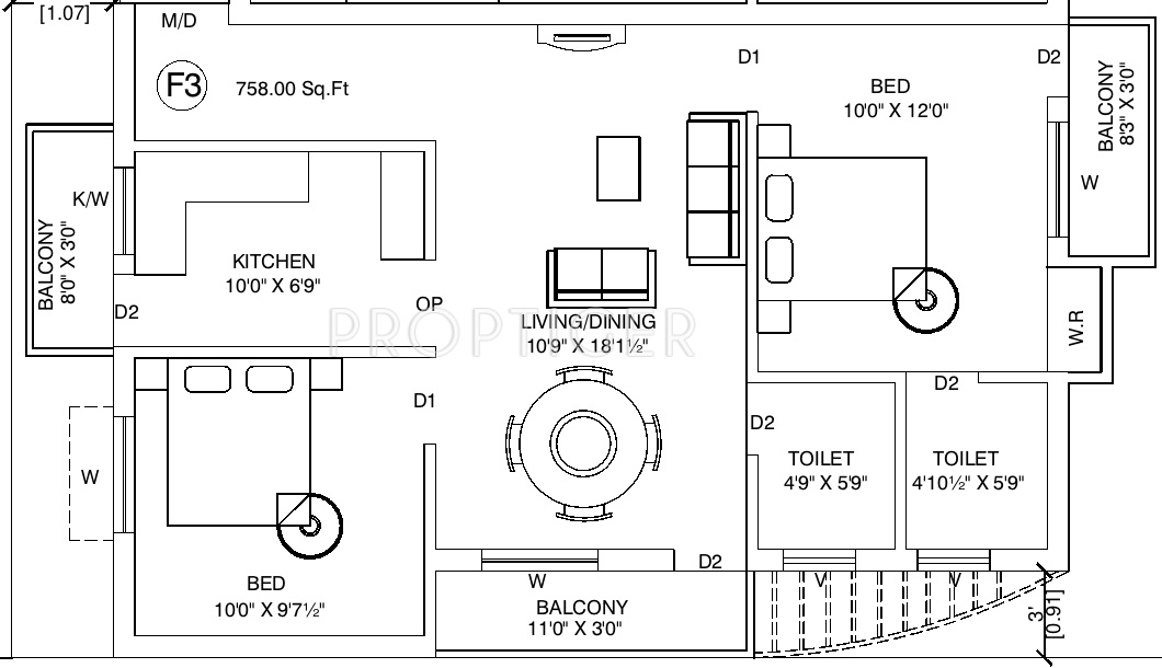 LSS MVJ Castle (2BHK+2T (758 sq ft) 758 sq ft)