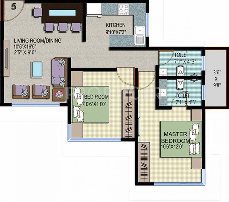JV Sweena (2BHK+2T (1,065 sq ft) 1065 sq ft)
