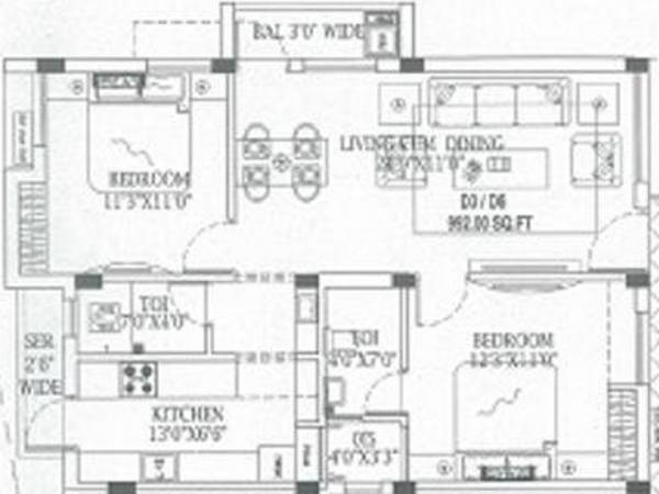 MR Vijaya Lakshmi Apartments (2BHK+2T (805 sq ft) 805 sq ft)