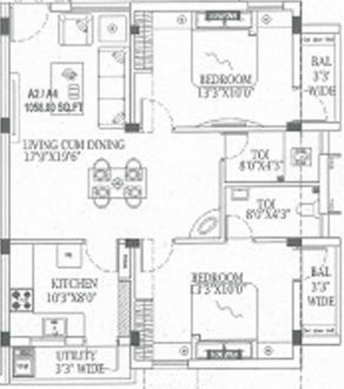 MR Vijaya Lakshmi Apartments (2BHK+2T (1,033 sq ft) 1033 sq ft)