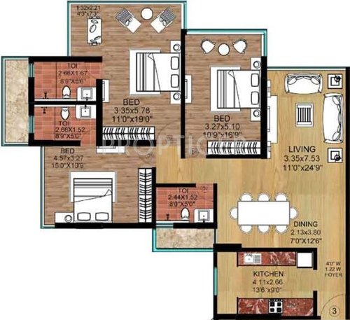 Kukreja Olivia (3BHK+3T (1,350 sq ft) 1350 sq ft)