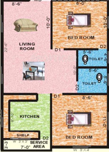 Jovi Flats Floor Plan (2BHK+2T (755 sq ft) 755 sq ft)