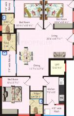 Floor Plan (3BHK+3T (1,343 sq ft) 1343 sq ft) SV Groups Vigneshwara Residency Floor Plan (3BHK+3T (1,343 sq ft) 1343 sq ft)
