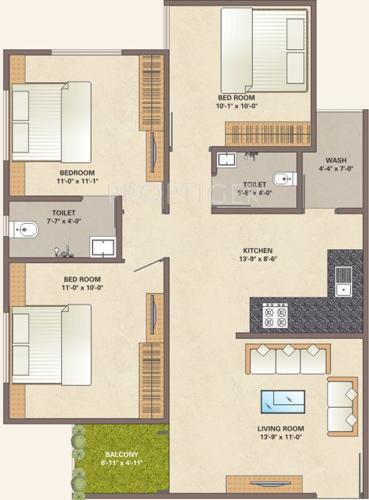 Fortune Greenfield 3 (3BHK+3T (1,300 sq ft) 1300 sq ft)