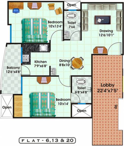 Floor Plan (2BHK+2T) Aryan Build Estates Heights Floor Plan (2BHK+2T)