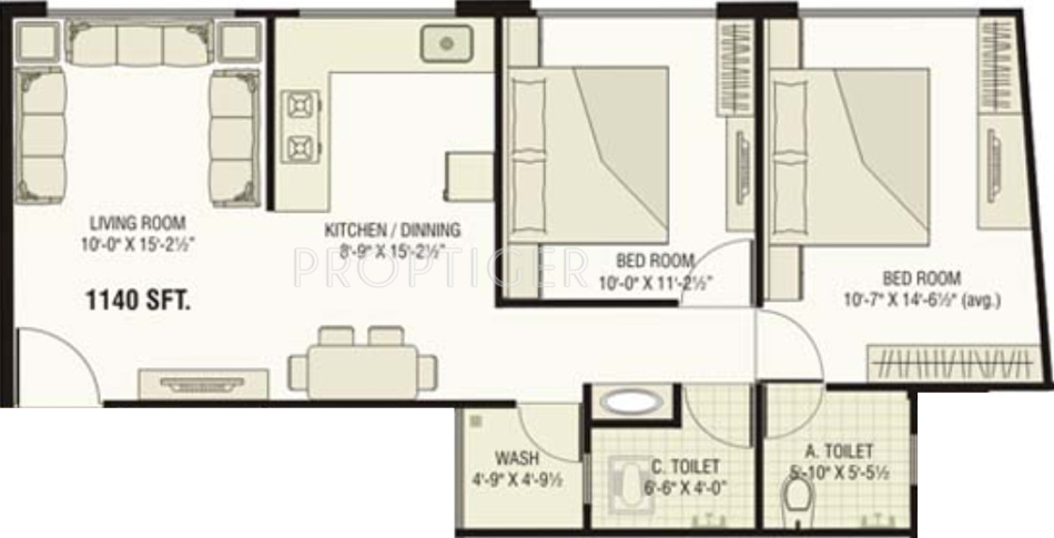 Milestone Habitat (2BHK+2T (1,140 sq ft) 1140 sq ft)