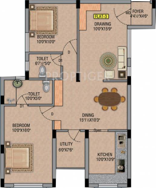 RR Sai Apartment (2BHK+2T (1,157 sq ft) 1157 sq ft)