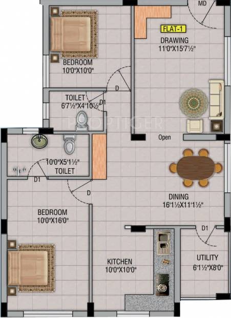 RR Sai Apartment (2BHK+2T (1,192 sq ft) 1192 sq ft)